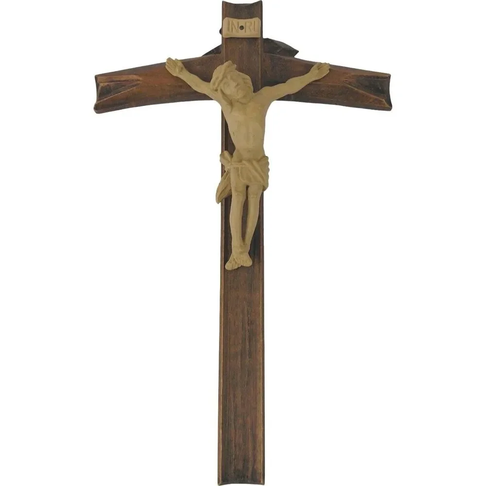 Crucifix Carved Alpen Corpus Bowed Latin Cross West Germany Oberammergau 8.5